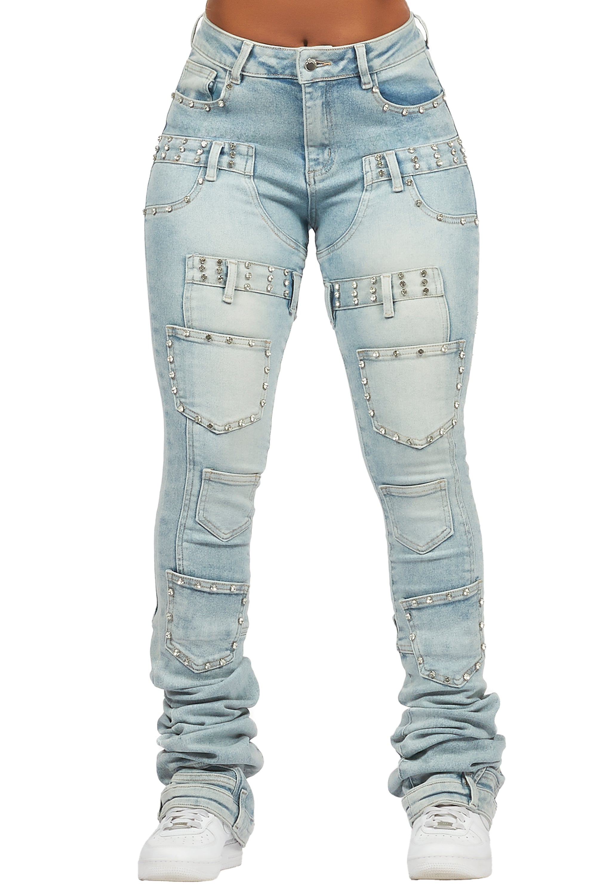 Vicky Light Wash Rhinestone Super Stacked Jean