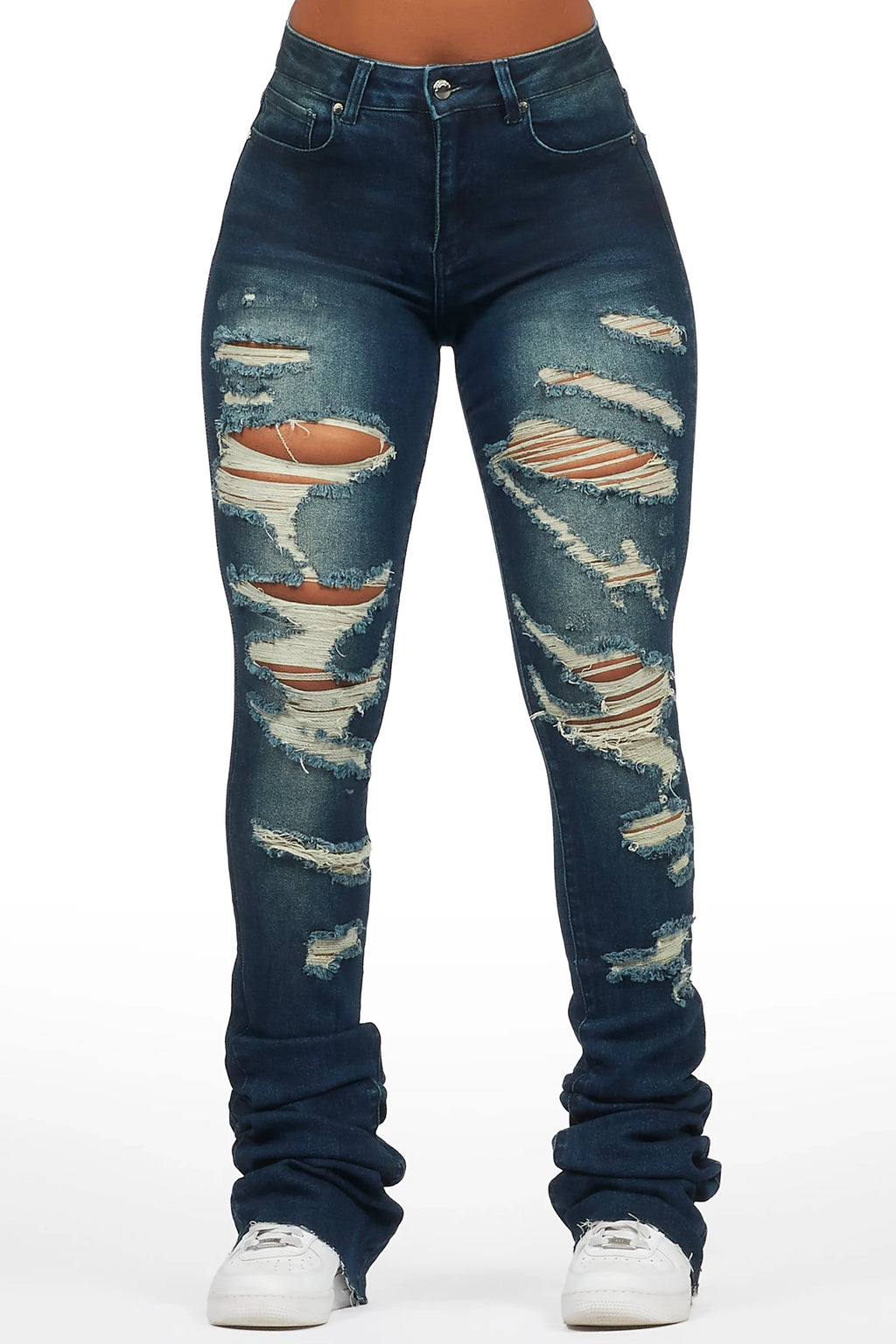 Teyja Dark Wash Distressed Super Stacked Jean
