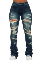 Teyja Dark Wash Distressed Super Stacked Jean