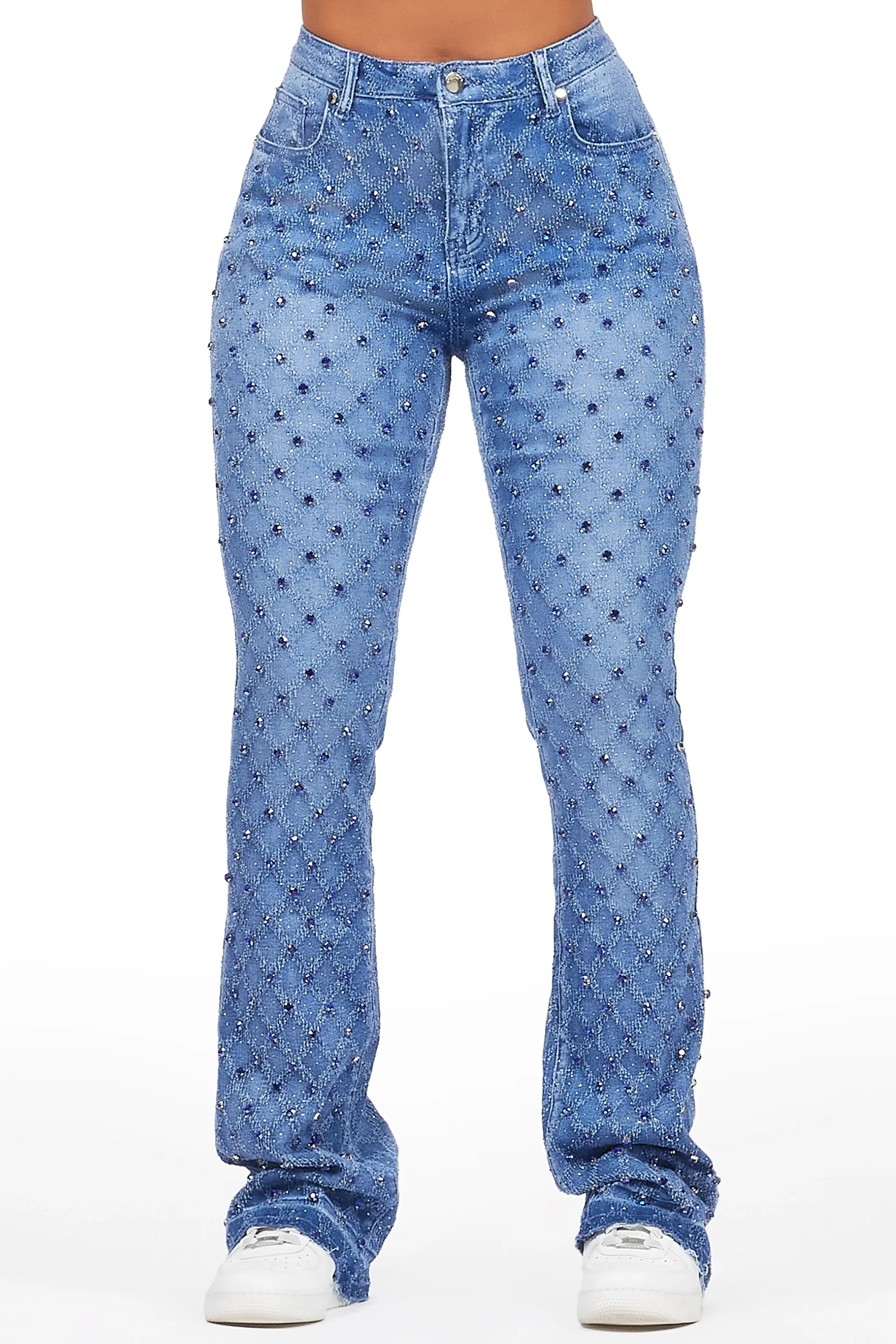 Sareka Royal Blue Rhinestone Stacked Flare Jean