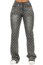 Sareka Grey Wash Rhinestone Stacked Flare Jean