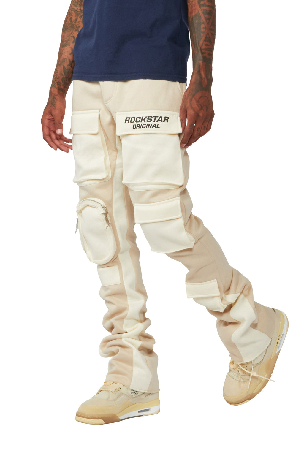 Noriko Beige/Ivory Stacked Flare Track Pant