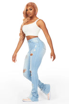 Zania Light Wash Distressed Super Stacked Jean