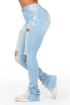 Zania Light Wash Distressed Super Stacked Jean