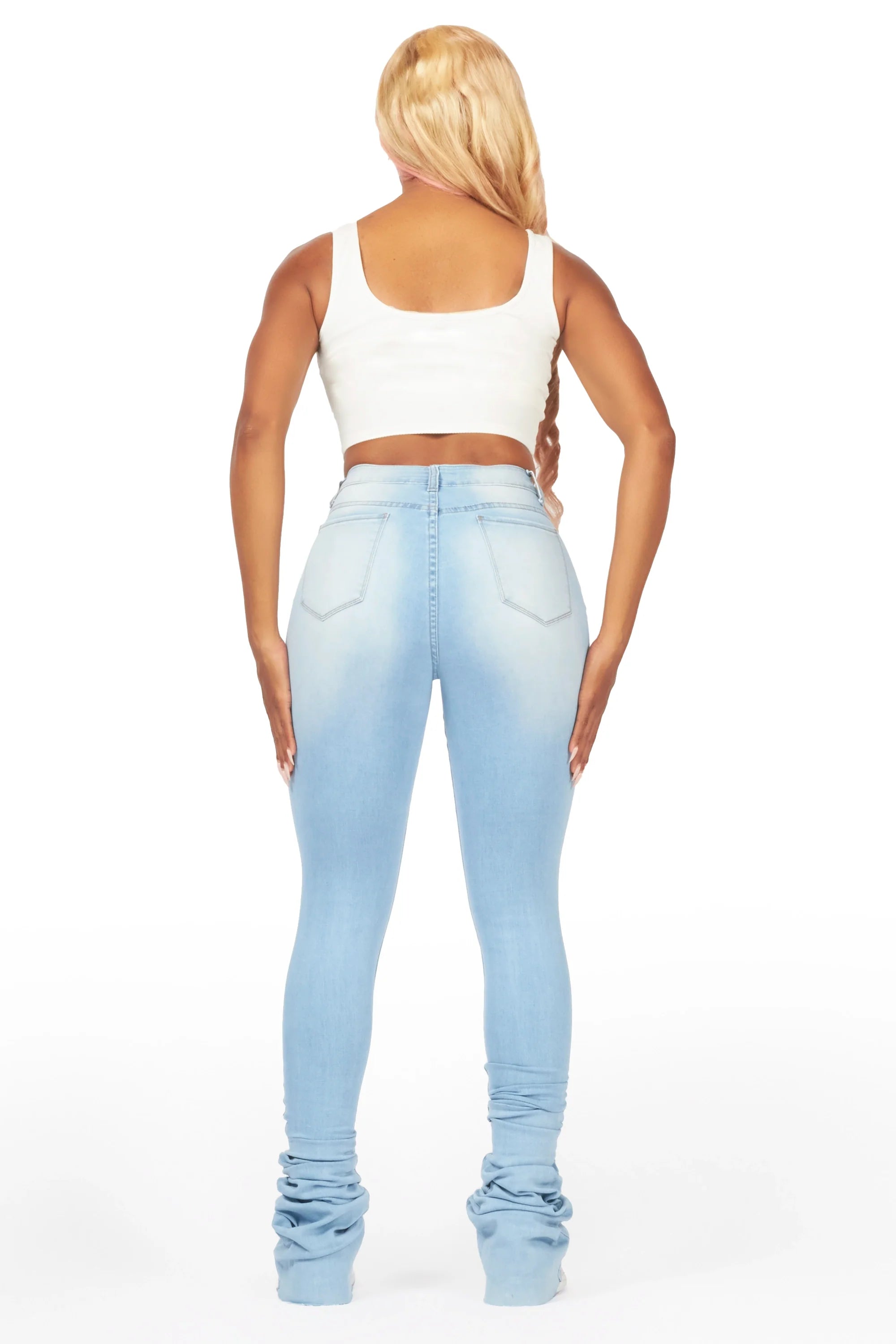 Zania Light Wash Distressed Super Stacked Jean