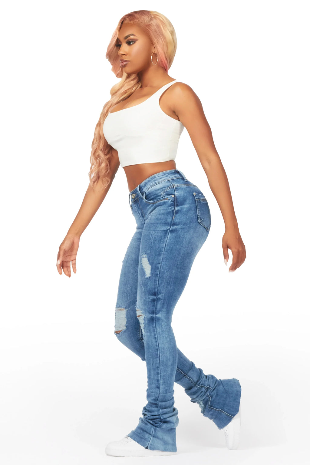 Jenelle Med. Wash Super Stacked Jean