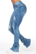 Jenelle Med. Wash Super Stacked Jean