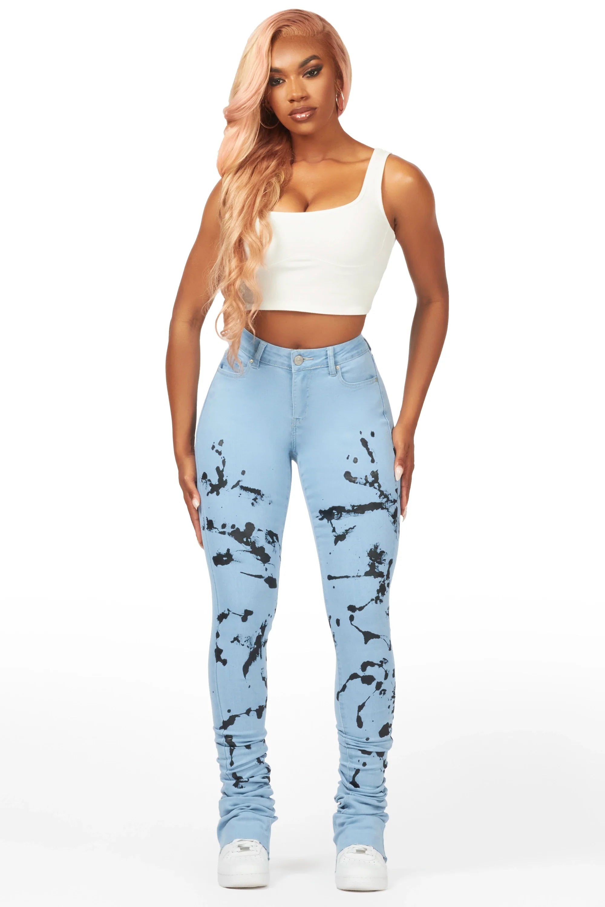 Nehemiah Light Wash Painted Super Stacked Jean