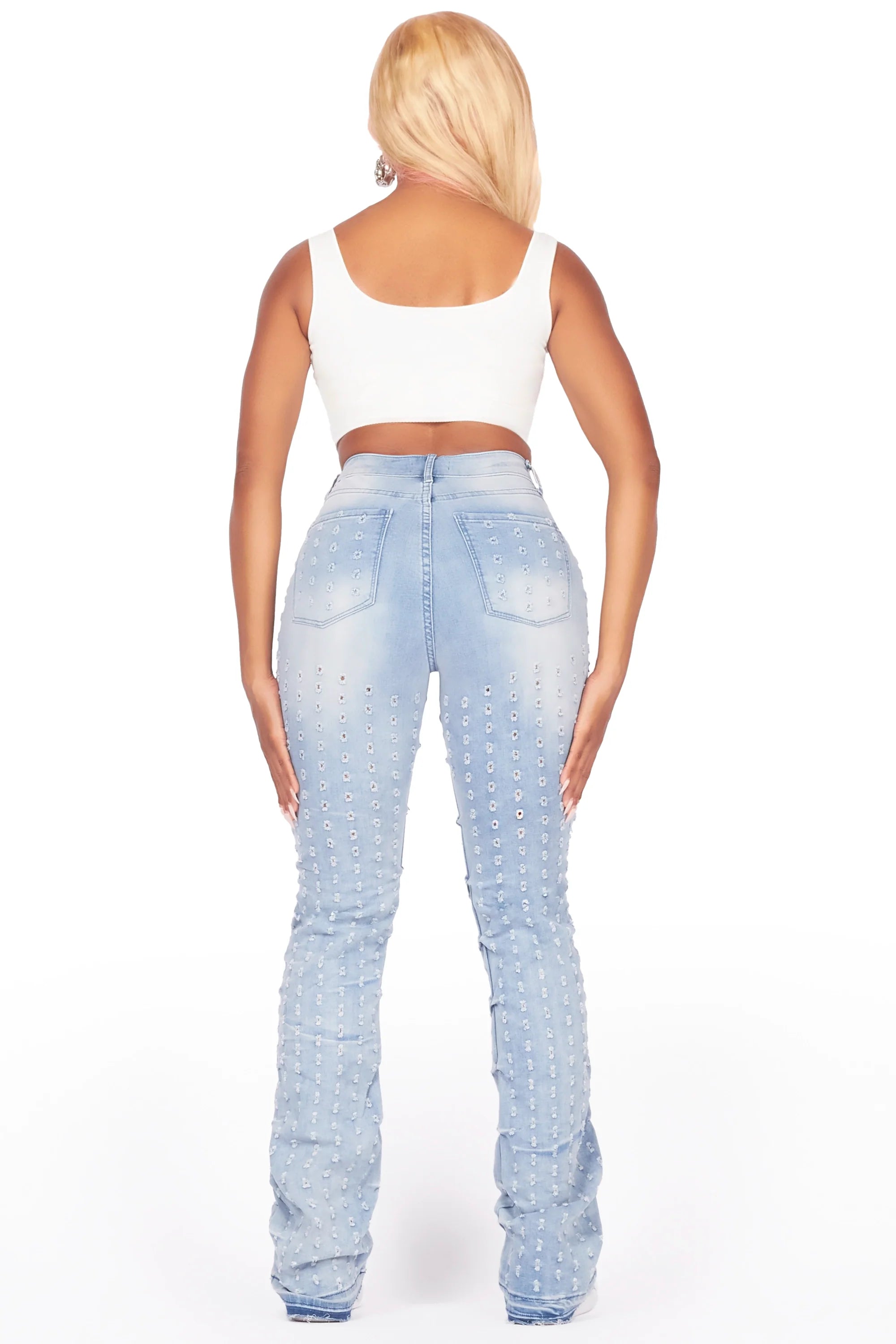 Valondra Light Wash Stacked Flare Jean