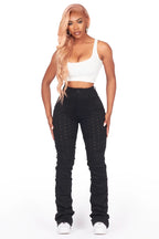 Valondra Black Stacked Flare Jean