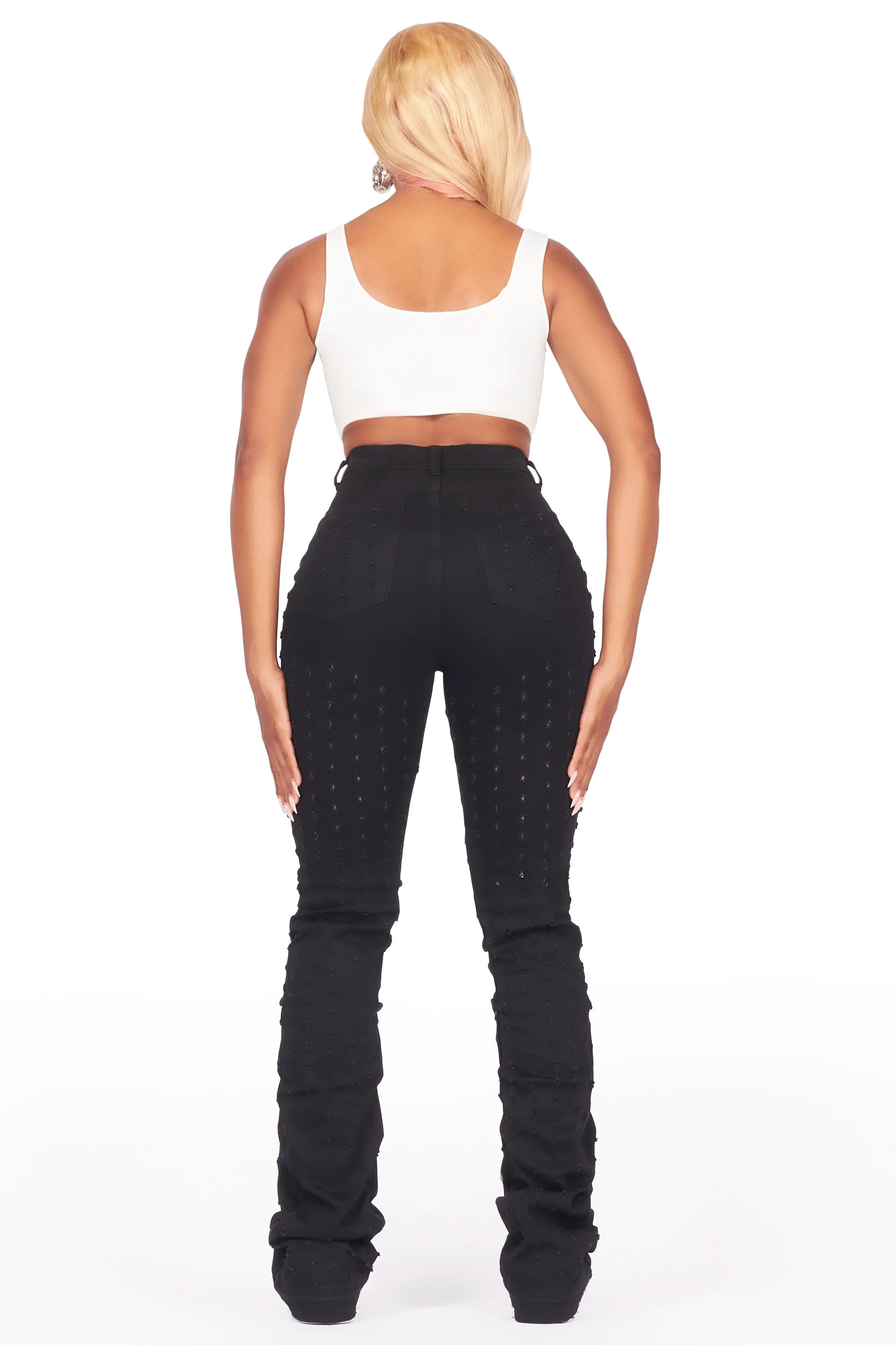 Valondra Black Stacked Flare Jean