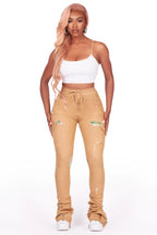 Taniya Dark Tan Cargo Painted Super Stacked Jean