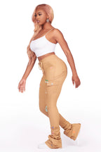 Taniya Dark Tan Cargo Painted Super Stacked Jean
