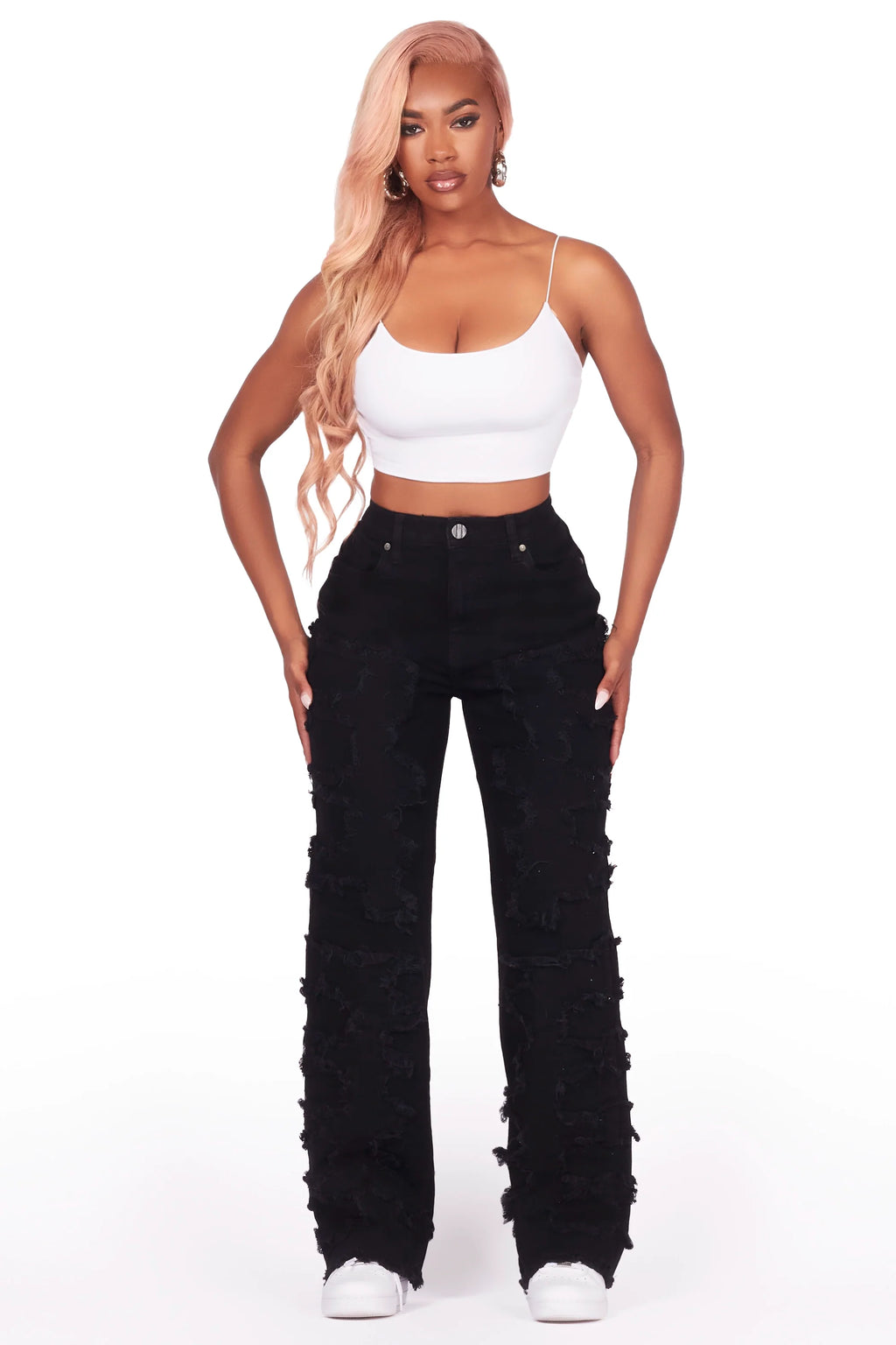 Jhourney Black Baggy Stacked Jean