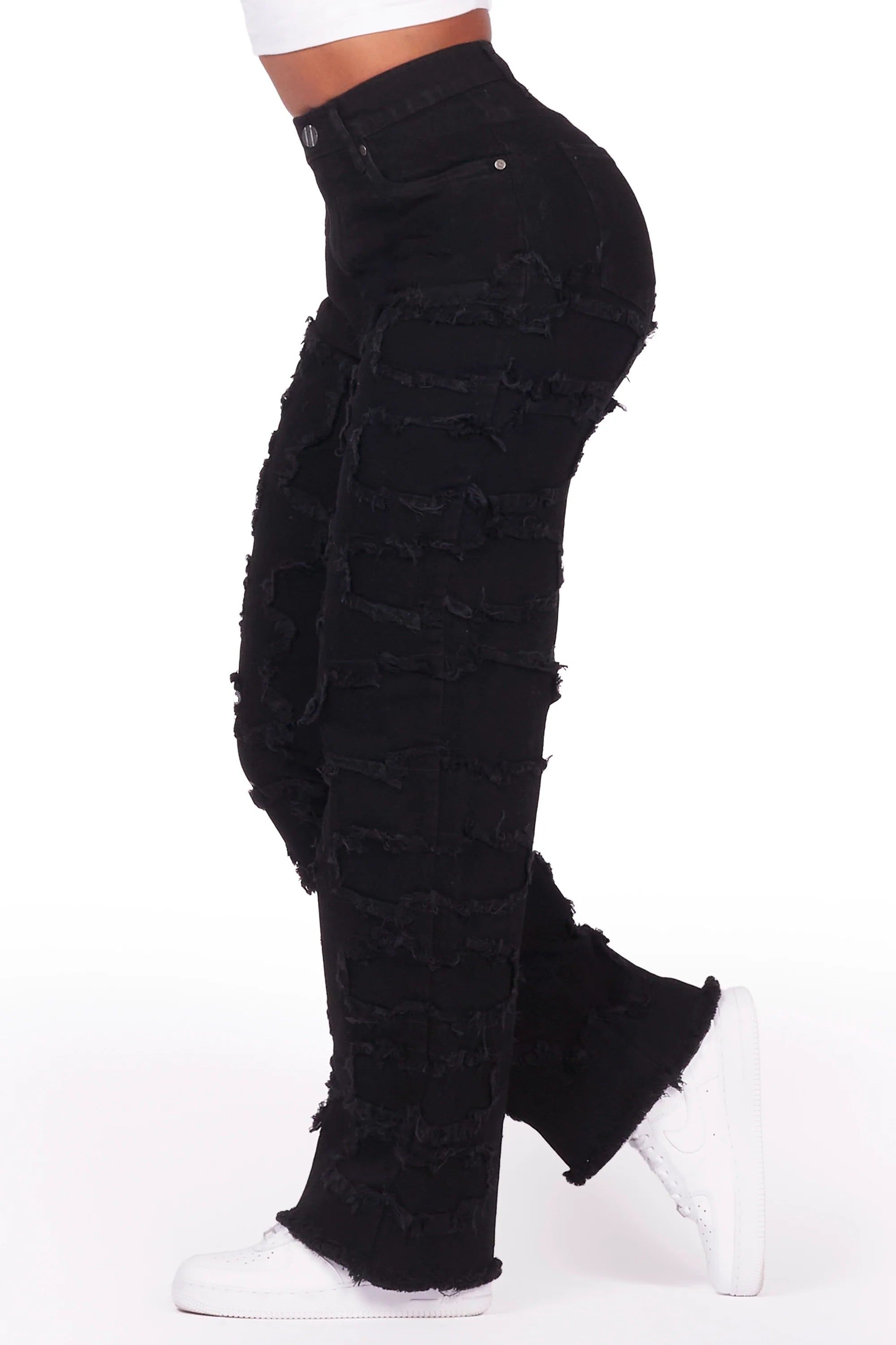 Jhourney Black Baggy Stacked Jean