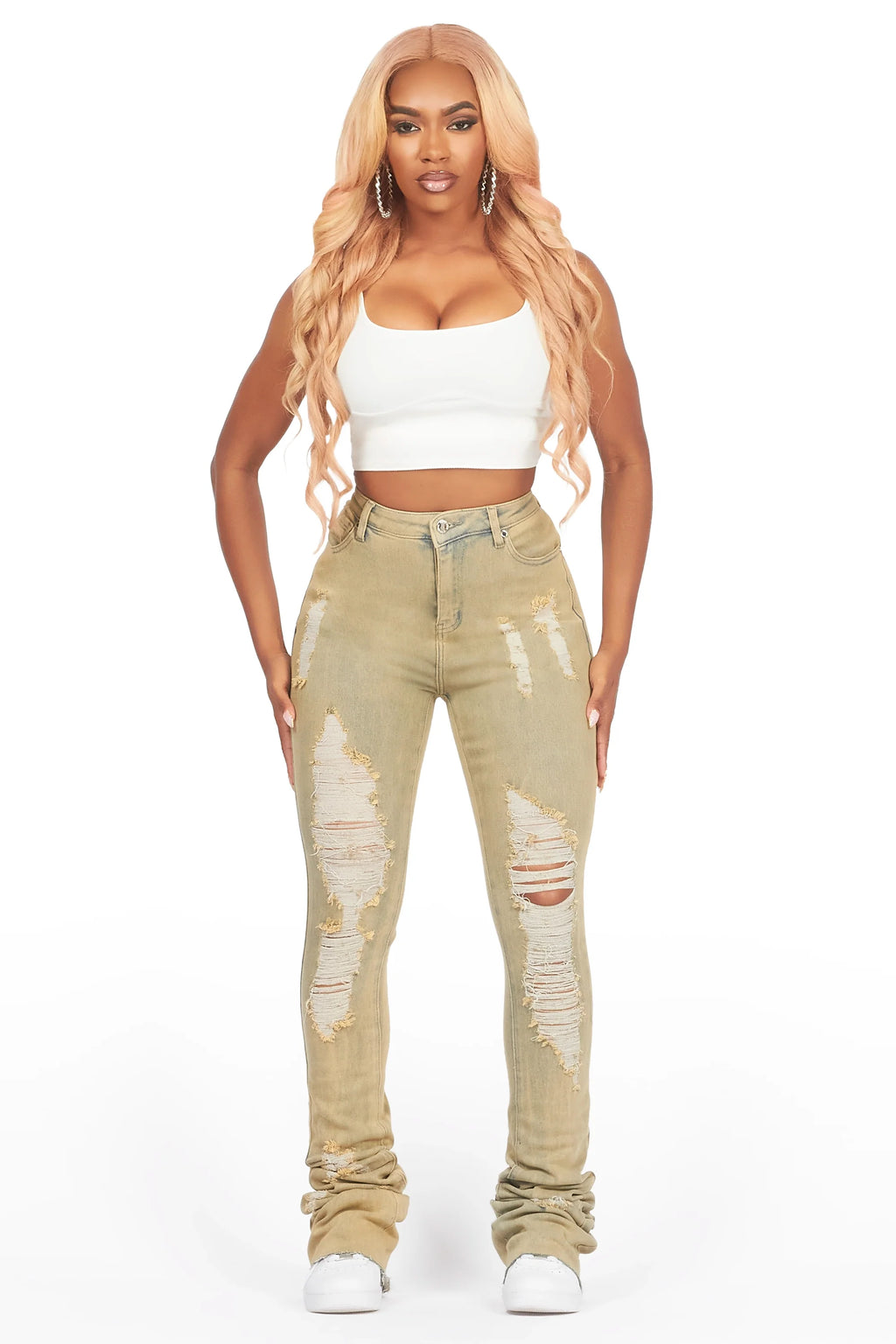 Got A Crush Tinted Light Wash Distressed Super Stacked Jean