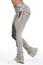 Got A Crush Grey Wash Distressed Super Stacked Jean