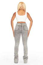 Got A Crush Grey Wash Distressed Super Stacked Jean