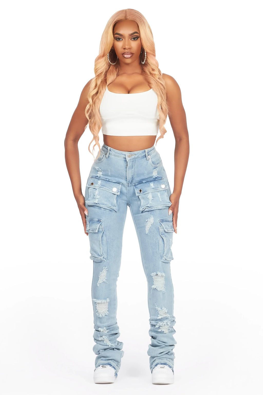 Noor Light Wash Cargo Super Stacked Jean