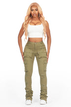 Noor Olive Cargo Super Stacked Jean