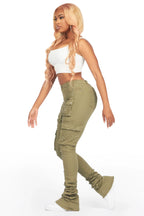 Noor Olive Cargo Super Stacked Jean