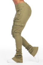 Noor Olive Cargo Super Stacked Jean