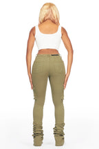Noor Olive Cargo Super Stacked Jean