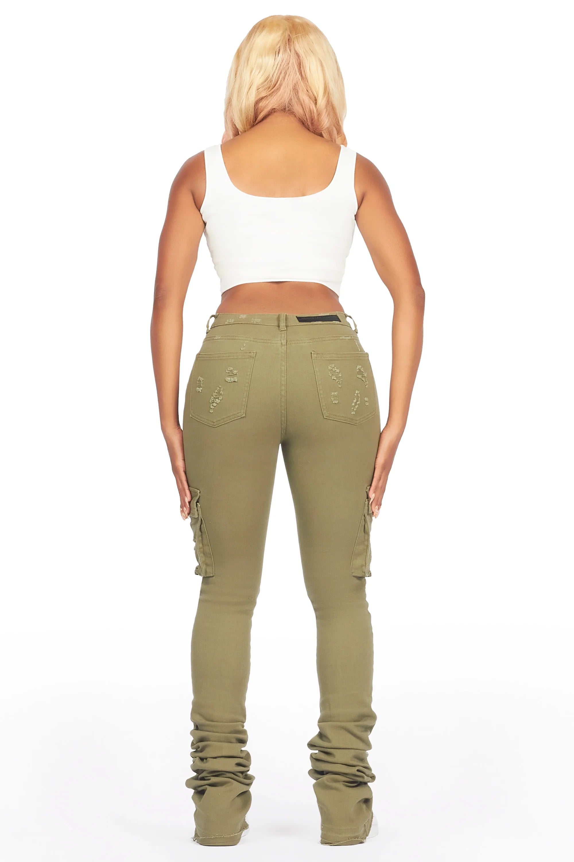 Noor Olive Cargo Super Stacked Jean