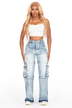 Dionna Med. Wash Painted Wide Leg Jean