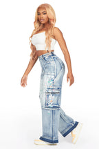 Dionna Med. Wash Painted Wide Leg Jean