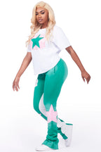 Kaliyah White/Green T-Shirt Trackset