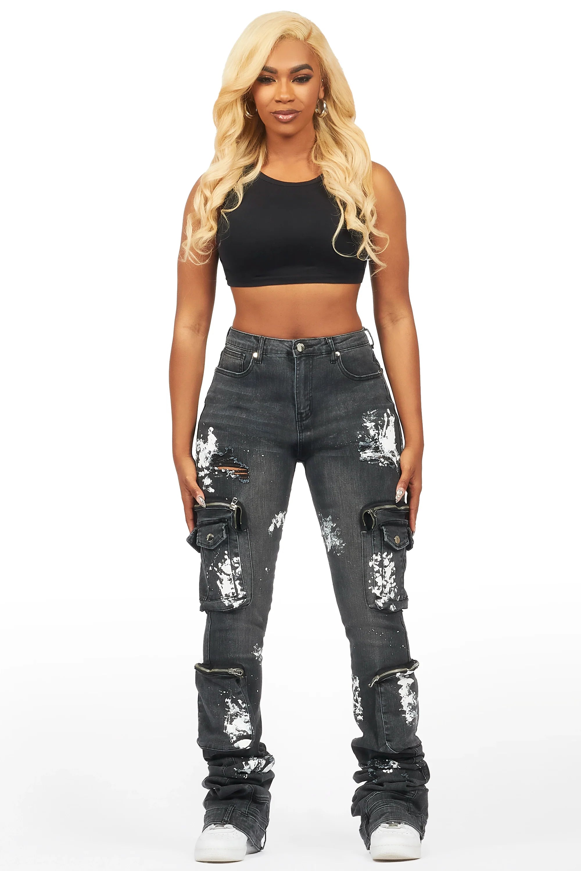 Tatyana Grey Wash Painted Super Stacked Jean