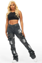 Tatyana Grey Wash Painted Super Stacked Jean