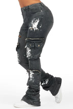 Tatyana Grey Wash Painted Super Stacked Jean