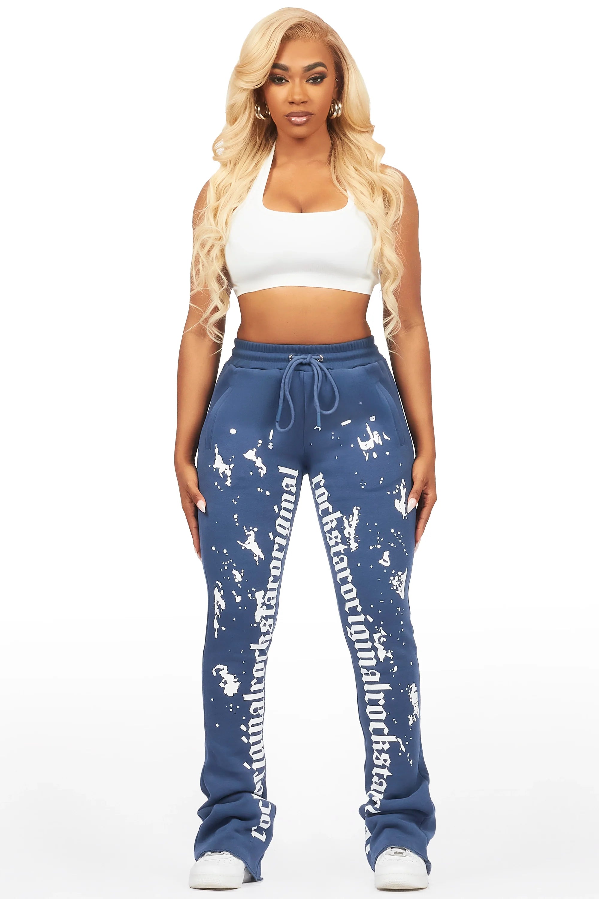 Adwinna Navy Super Stacked Track Pant