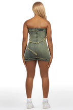 Anique Tinted Dark Wash Denim Mini Dress