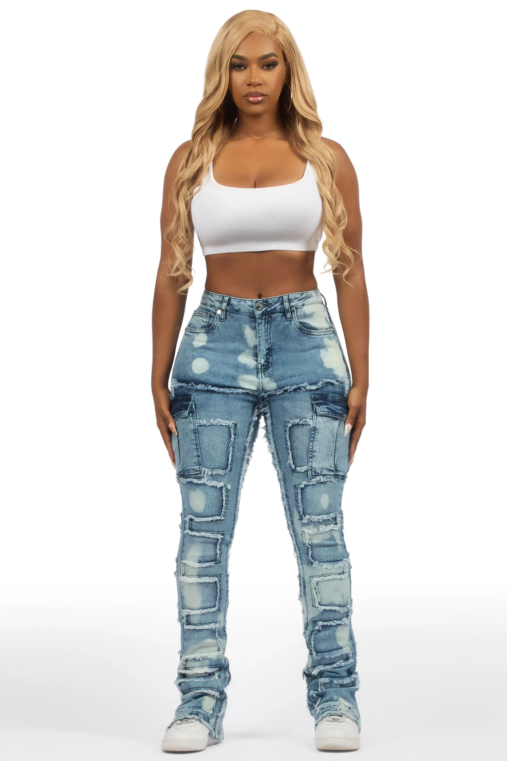 Ramia Blue Bleach Stacked Flare Jean