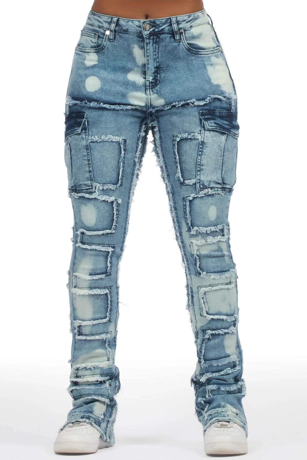 Ramia Blue Bleach Stacked Flare Jean