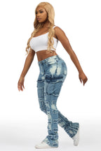 Ramia Blue Bleach Stacked Flare Jean