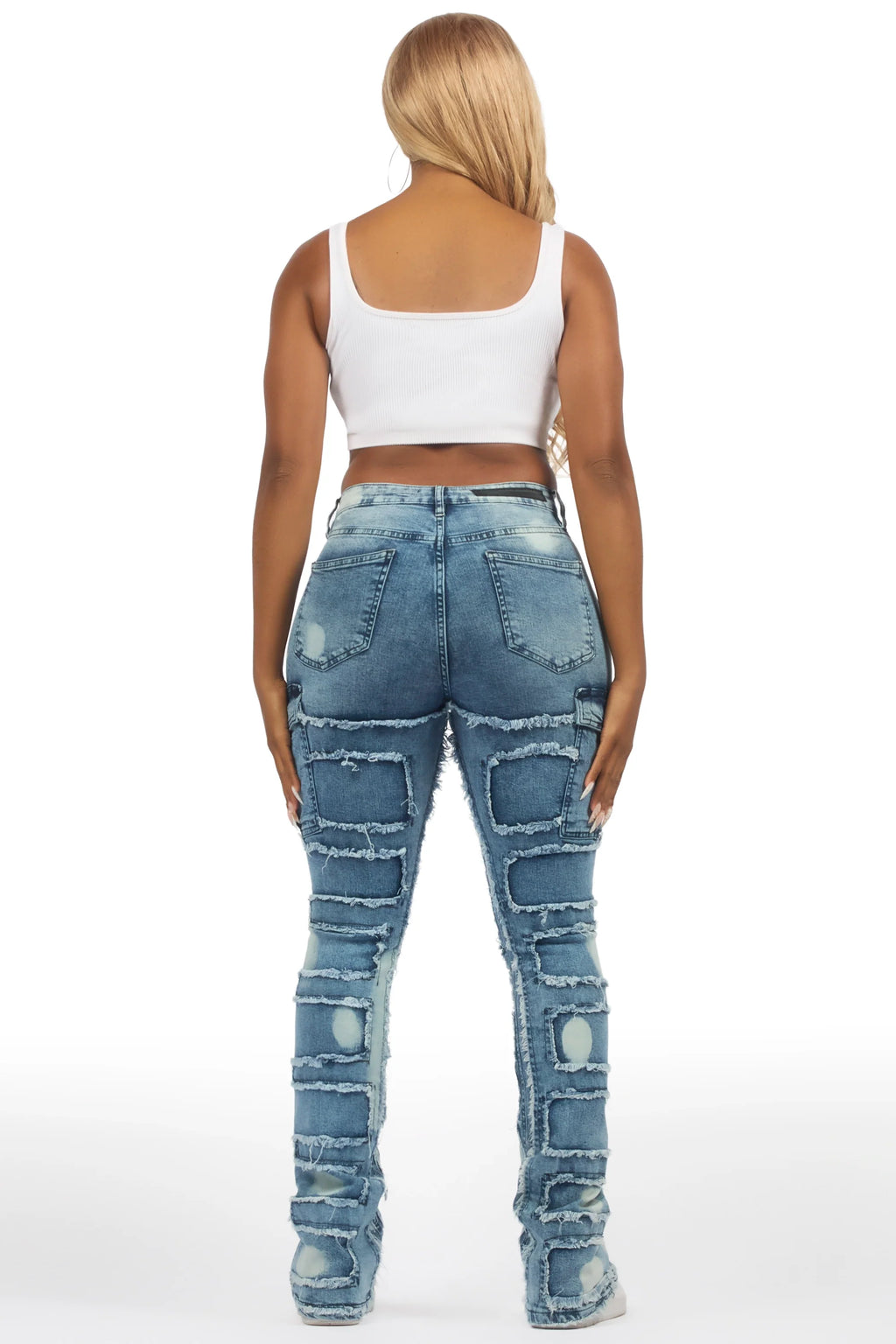 Ramia Blue Bleach Stacked Flare Jean