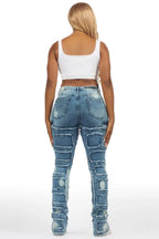 Ramia Blue Bleach Stacked Flare Jean