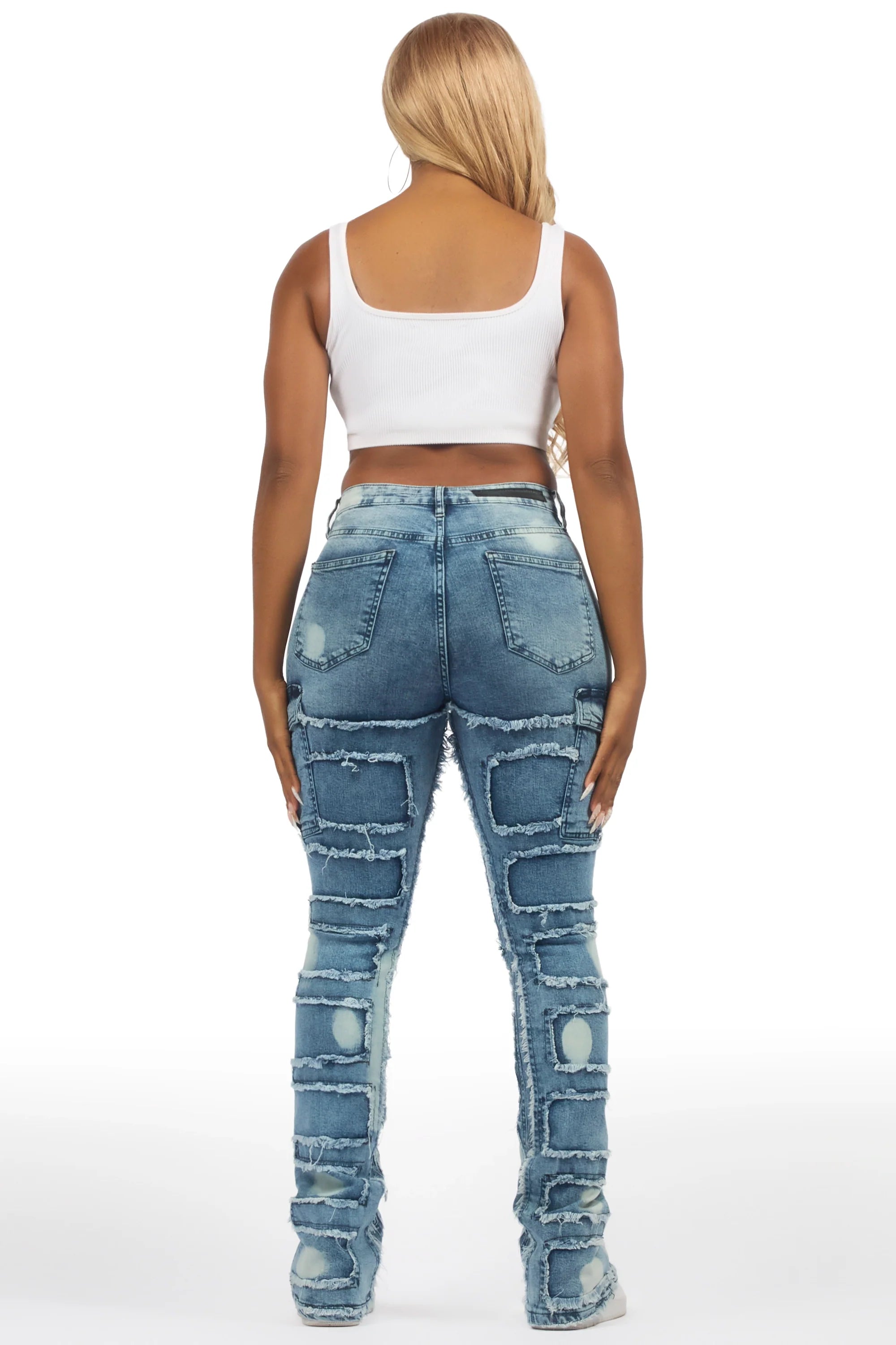 Ramia Blue Bleach Stacked Flare Jean