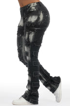 Ramia Black Bleach Stacked Flare Jean