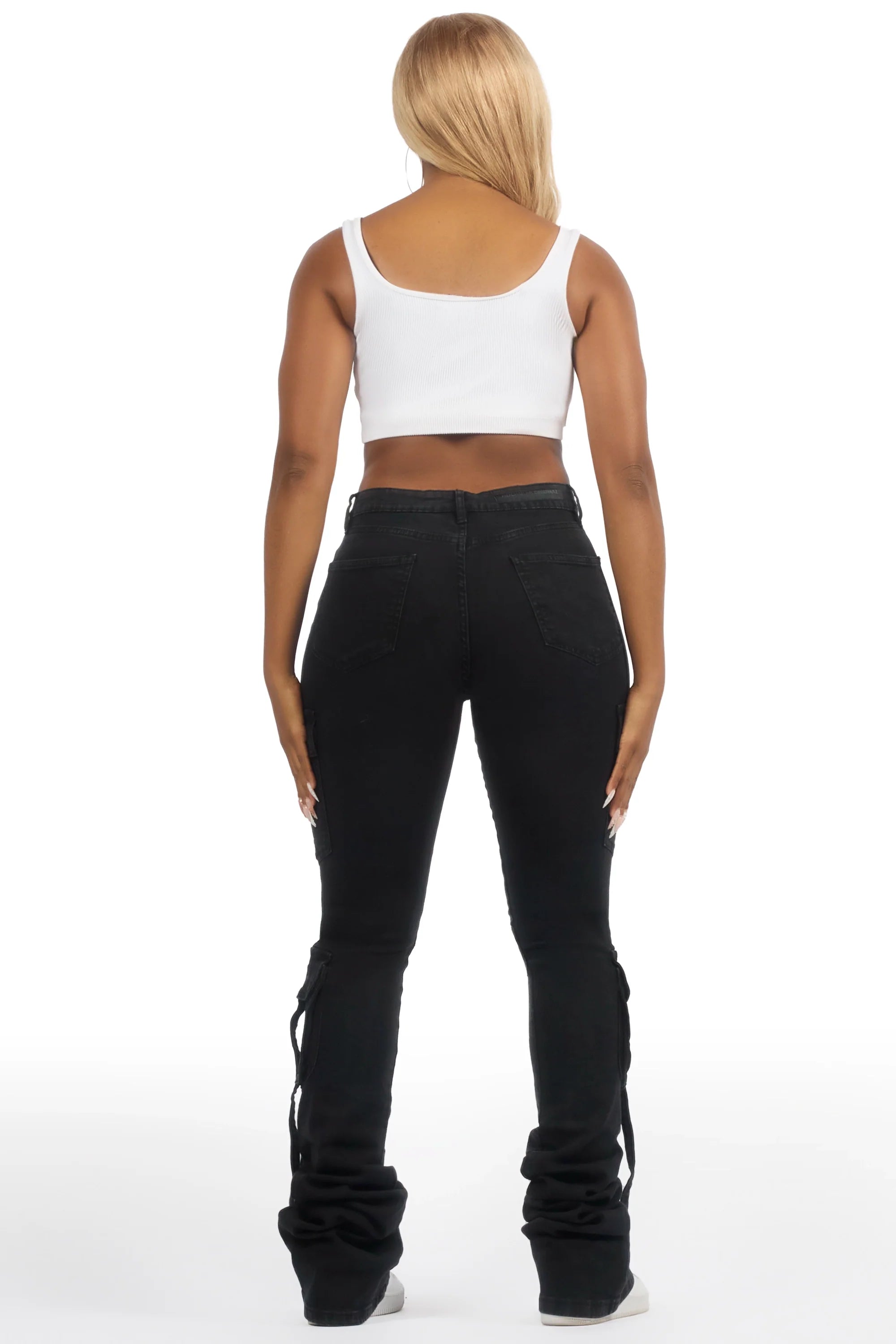Rakesha Black Wash Cargo Super Stacked Jean