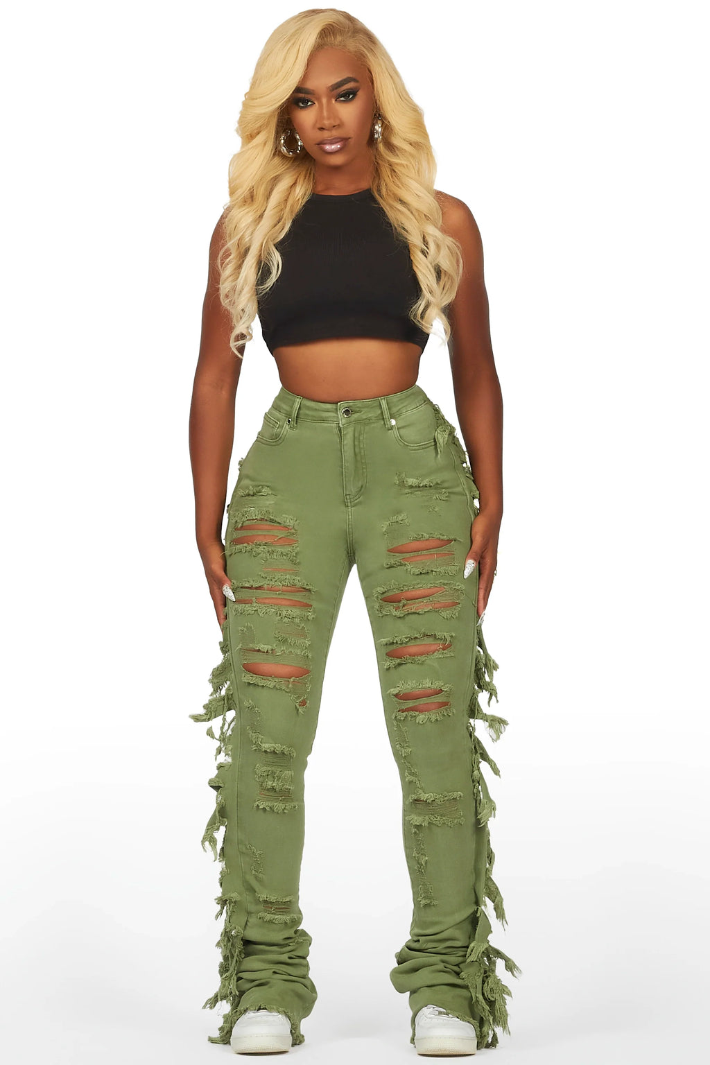 Cataleya Olive Super Stacked Jean