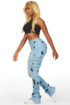 Tersenis Light Wash Painted Cargo Super Stacked Jean