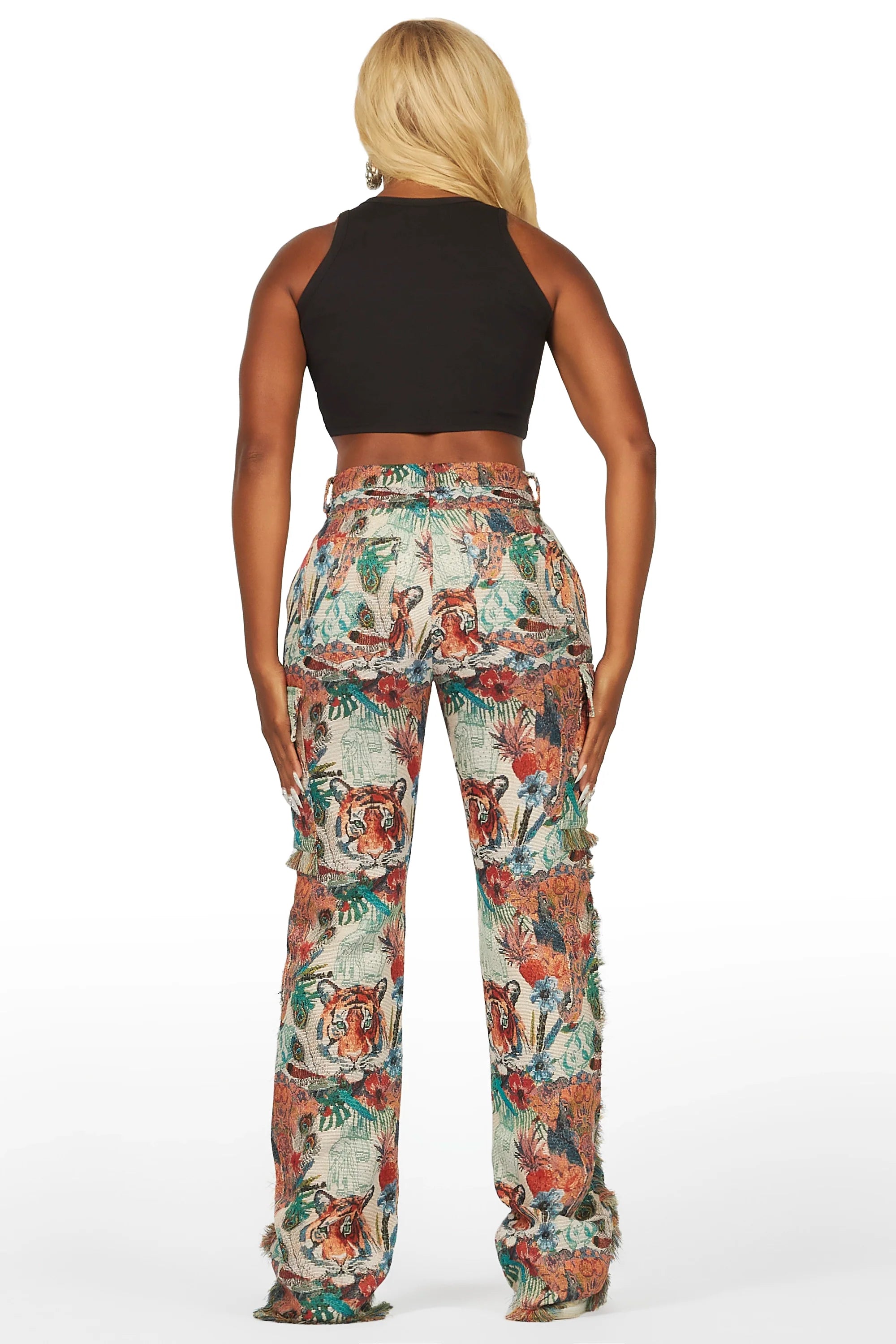 Rena Beige Tapestry Stacked Pant