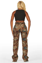 Khadiyah Brown Animal Print Tapestry Stacked Pant