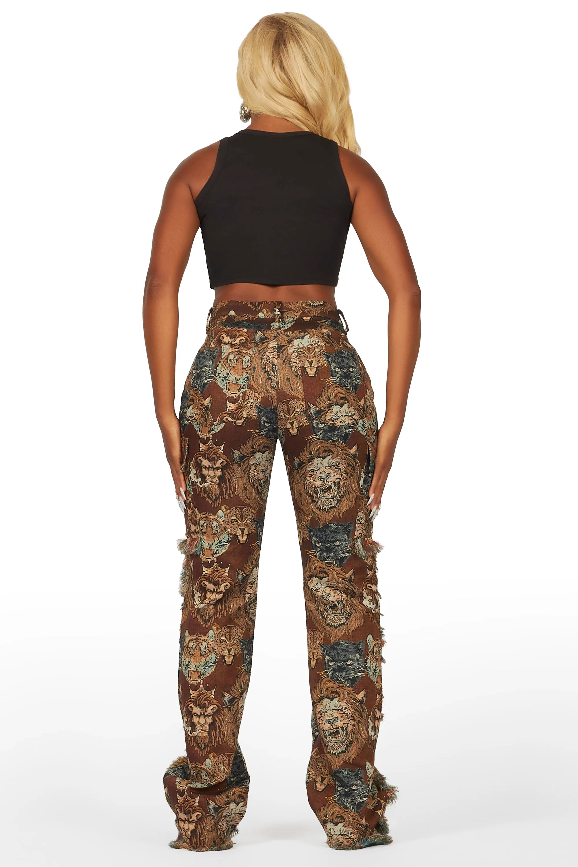 Khadiyah Brown Animal Print Tapestry Stacked Pant