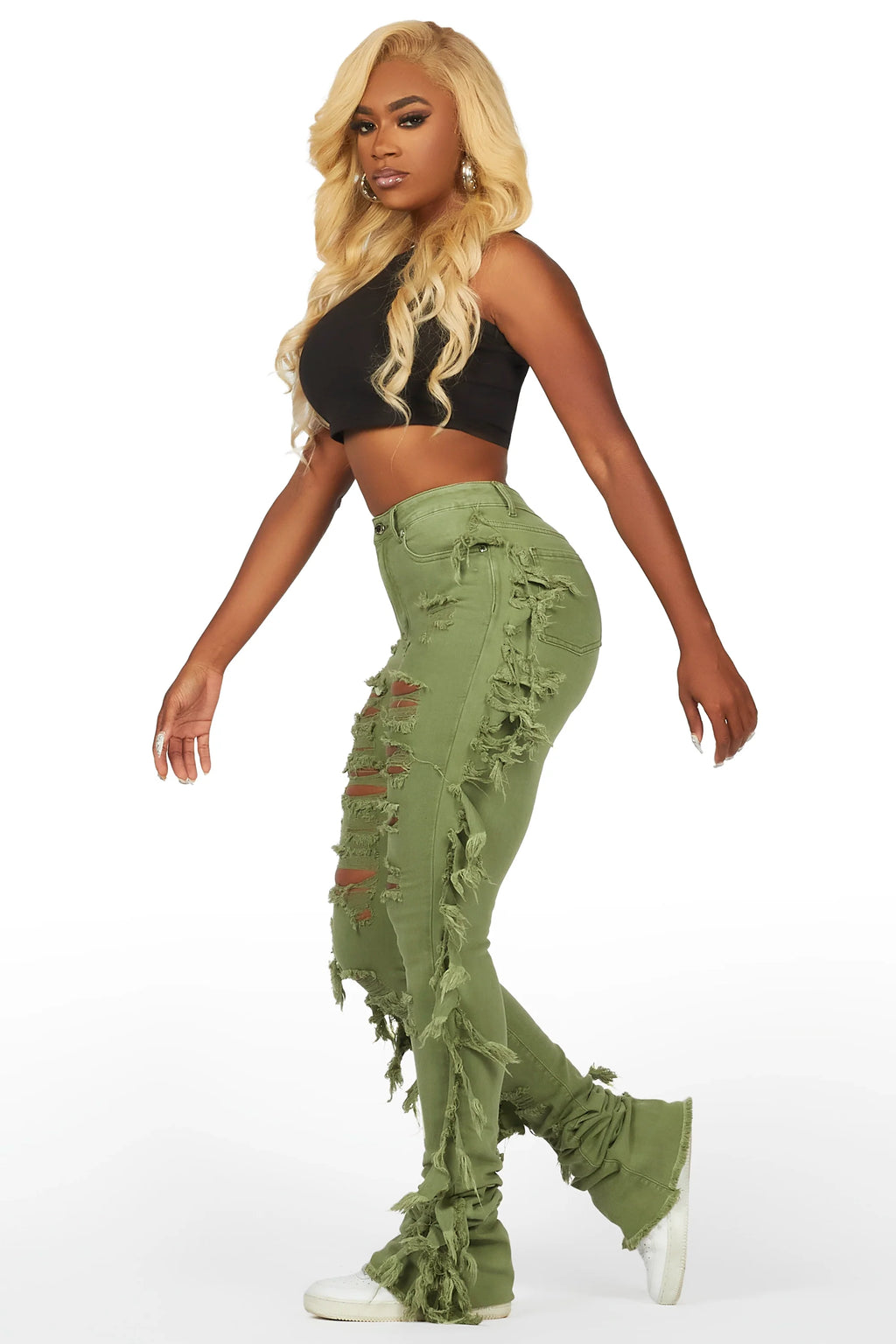 Cataleya Olive Super Stacked Jean